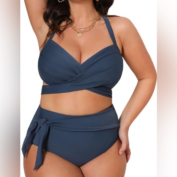 Cupshe Other - CUPSHE Plus Size Bikini High Waisted Wrapped Front Self Tie Back Knotted Bottom